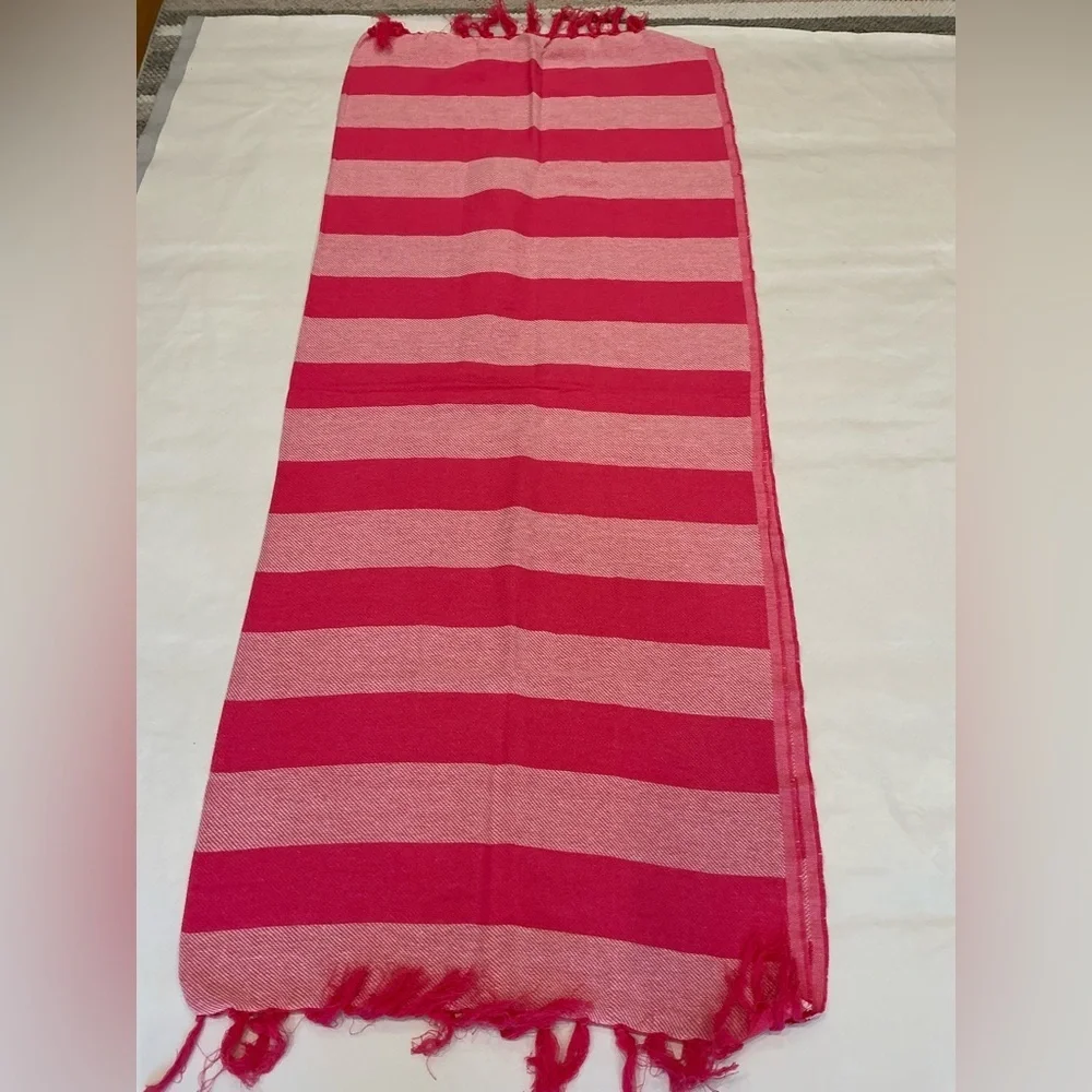 Victoria's Secret Fringe Striped Beach Blanket Throw in Pink